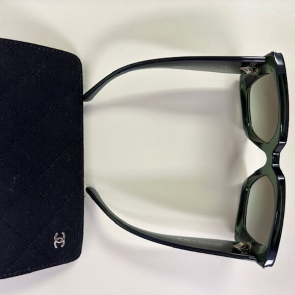 Chanel Square Frame Sunglasses with Pearls Dark Green Shades - Picture 4 of 9